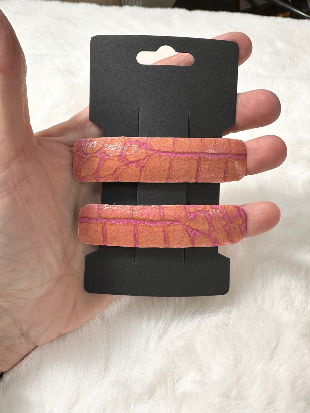 Miu Miu upcycled authentic material  Croc-Effect Hair Clips (Pair) snap close